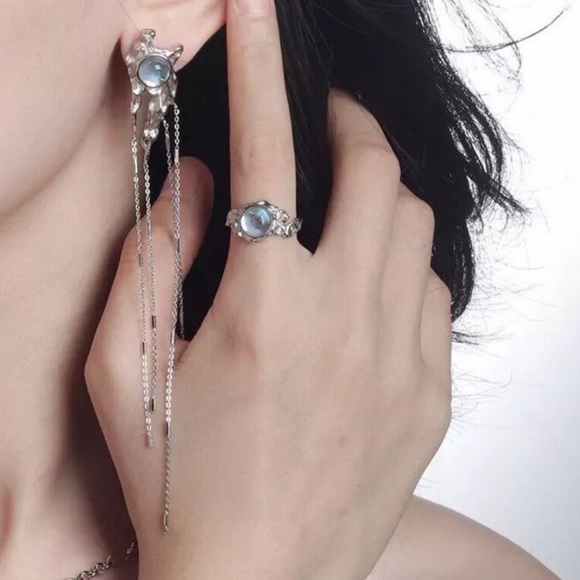 NEW Moonstone Star Drop Earrings Irregular Tassel Chain Stud Opal Stone Jewelry - Picture 2 of 5